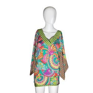 Trina Turk XS Multicolor Paisley Bell Sleeve Tunic Top